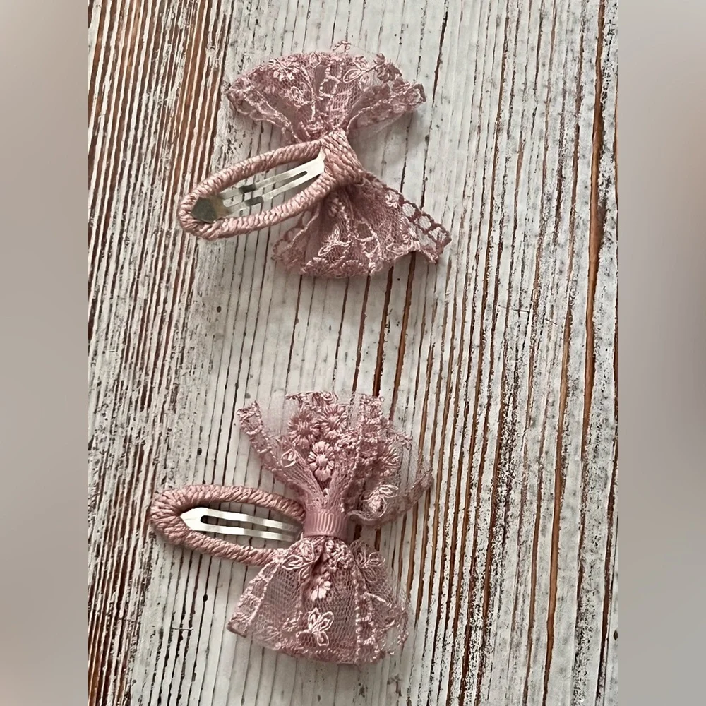 Dusty Rose Lace Bow Hair Clips - Set of 2 - Picture 12 of 12